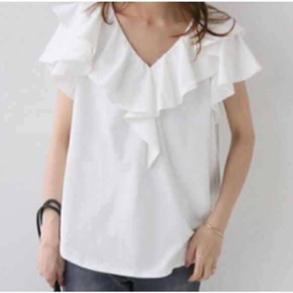 Journal Standard Relume 100% white cotton ruffle neck blouse F (M) - Picture 1 of 10